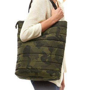 Green Camouflage Puffer Quilted Tote Bag